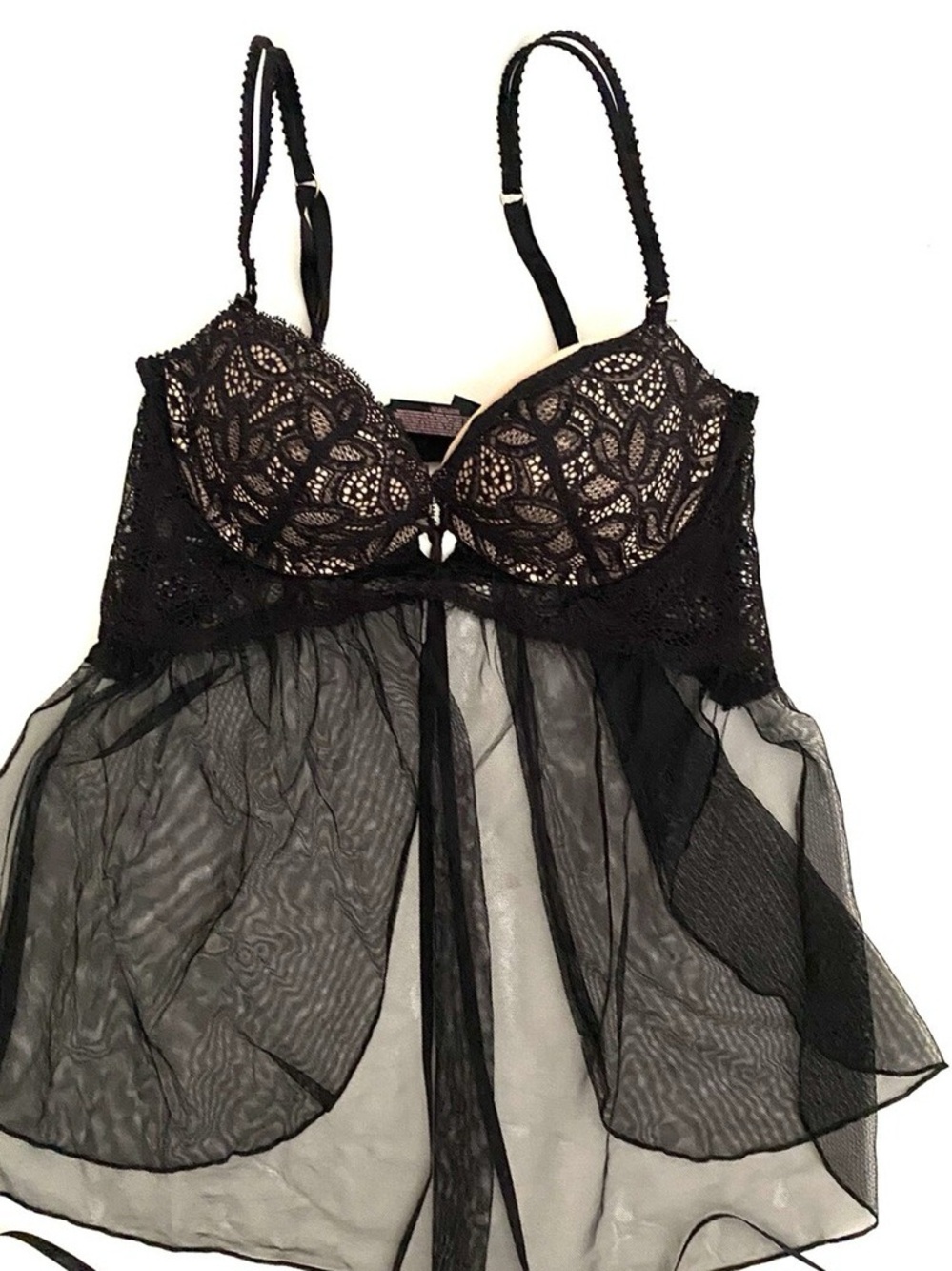 Victoria's Secret Black Lace & Sheer Babydoll Chemise